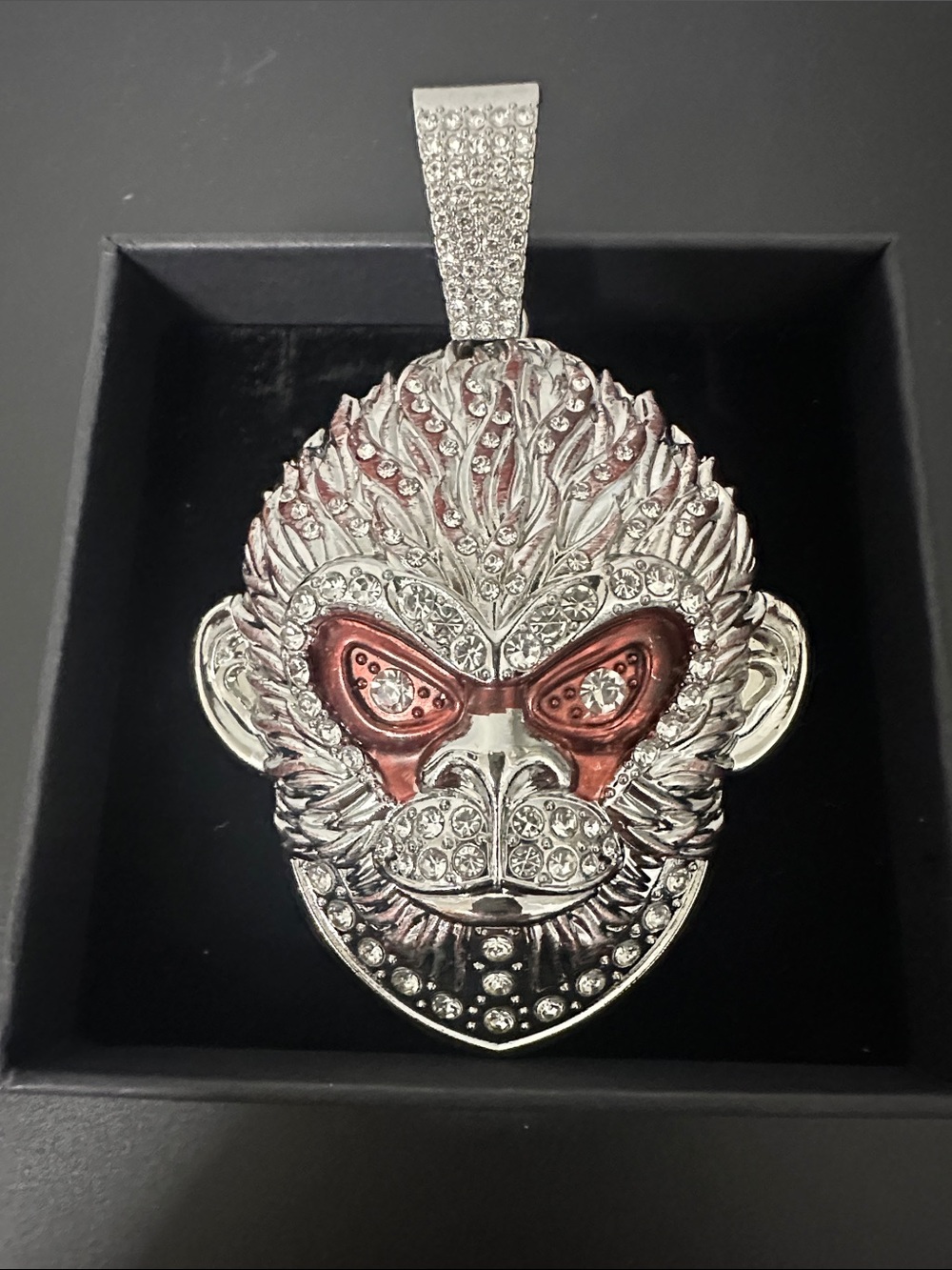 Silver and Red Crystal Monkey Face Pendant - Fashion Accent